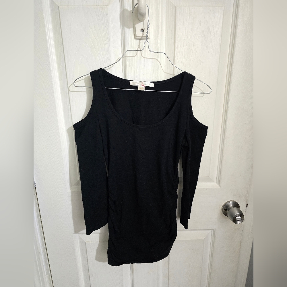 Boston Proper Womens Cold-Shoulder Top Ruched Black Size XS